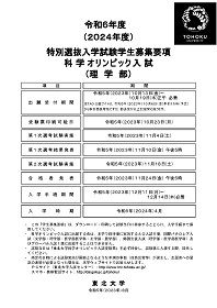 令和6年度（2024年度）特別選抜入学試験 科学オリンピック入試